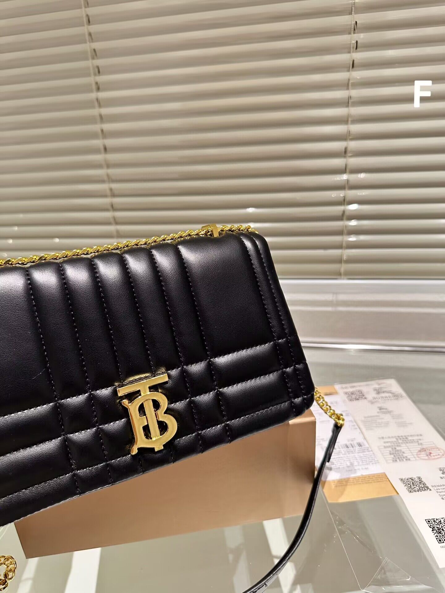 BurBerry Original Leather Lola Clutch Shoulder Bag 90188 Black & Gold-Tone