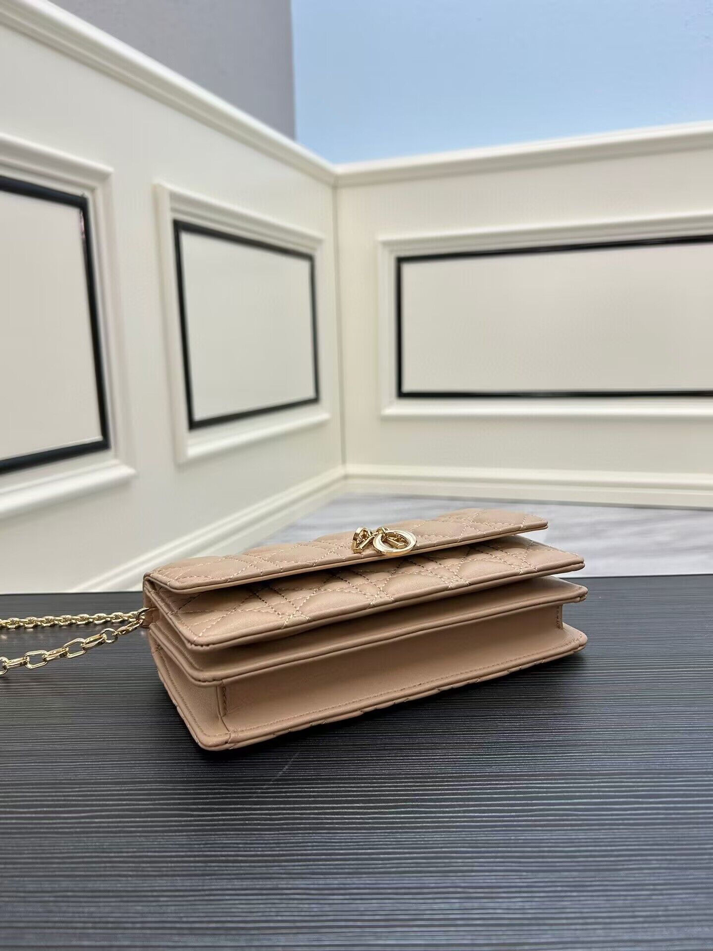 Dior Lady Original Leather Pearl Clutch Bag 6617 Apricot