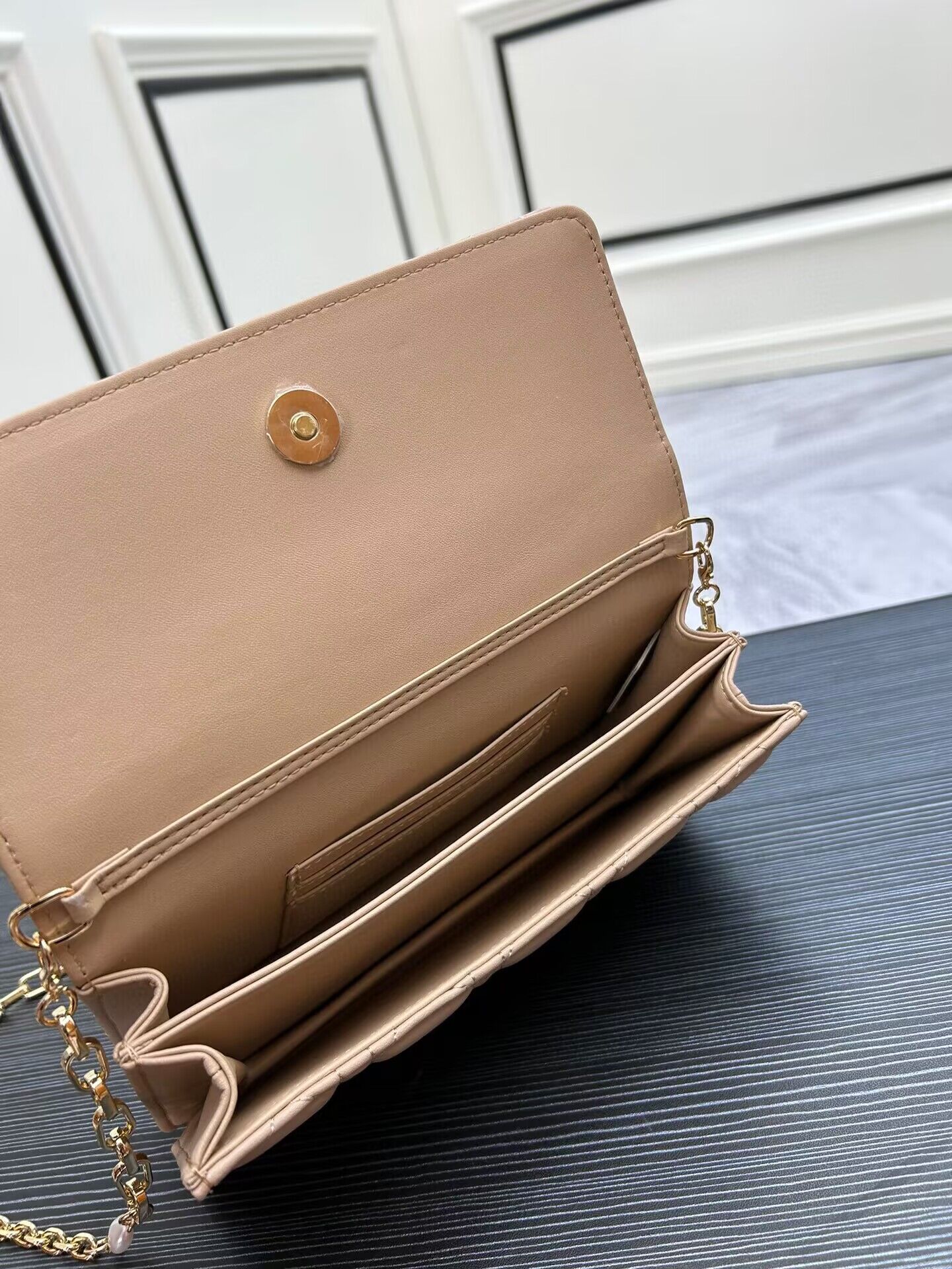 Dior Lady Original Leather Pearl Clutch Bag 6617 Apricot