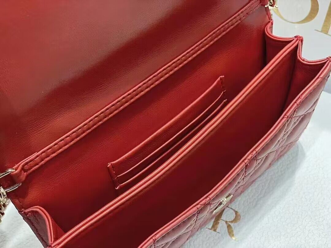 Dior Lady Original Leather Pearl Clutch Bag 6617 Red