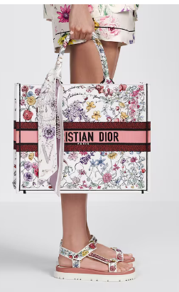 LARGE DIOR BOOK TOTE White Multicolor Florilegio Embroidery M1286ZEMF