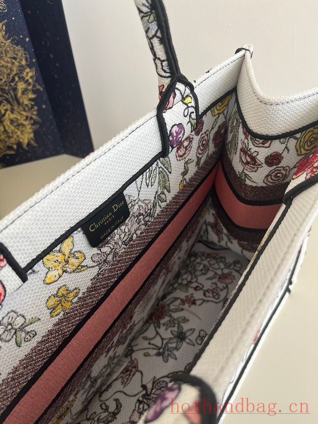 MEDIUM DIOR BOOK TOTE White Multicolor Florilegio Embroidery M1296ZEMF