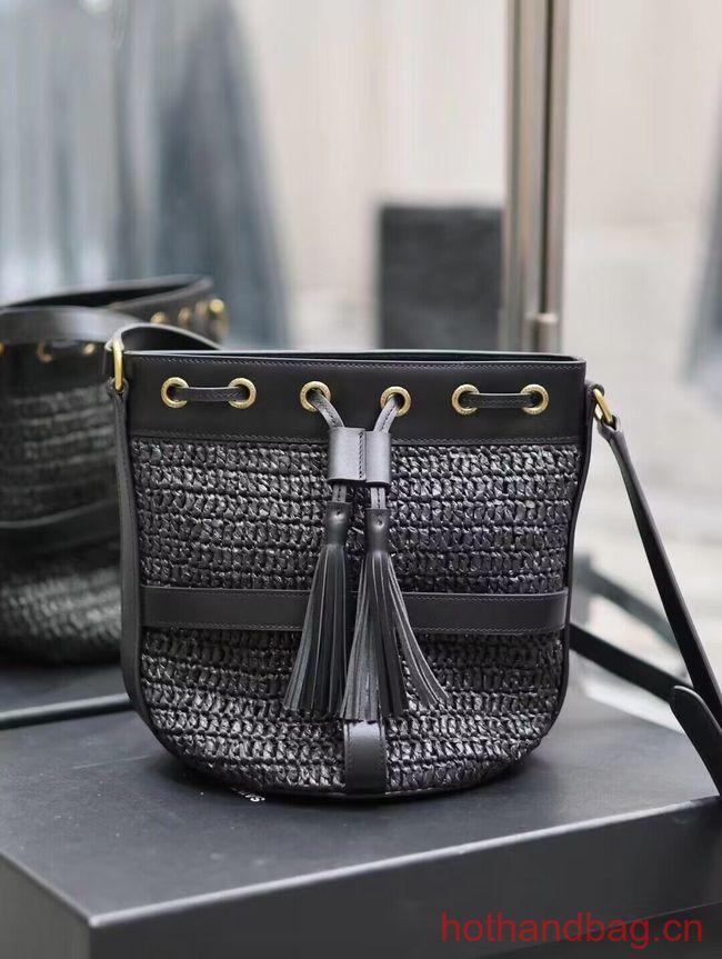 SAINT LAURENT IN RAFFIA AND LEATHER Shoulder Bag Y998223 BLACK