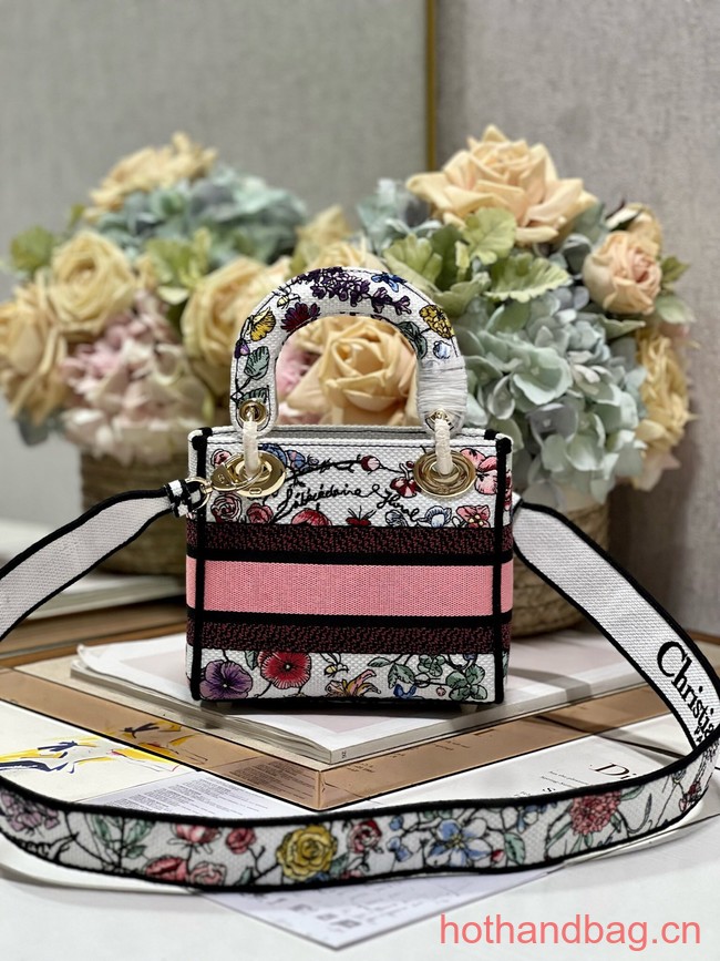 MINI LADY DIOR BAG  White Multicolor Florilegio Embroidery M0505OW