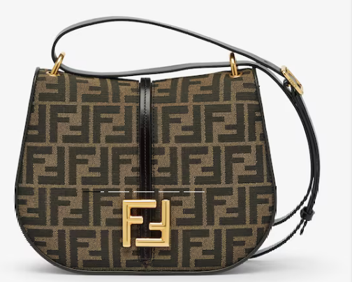 Fendi Cmon Medium Brown FF jacquard fabric and leather bag 8BT366