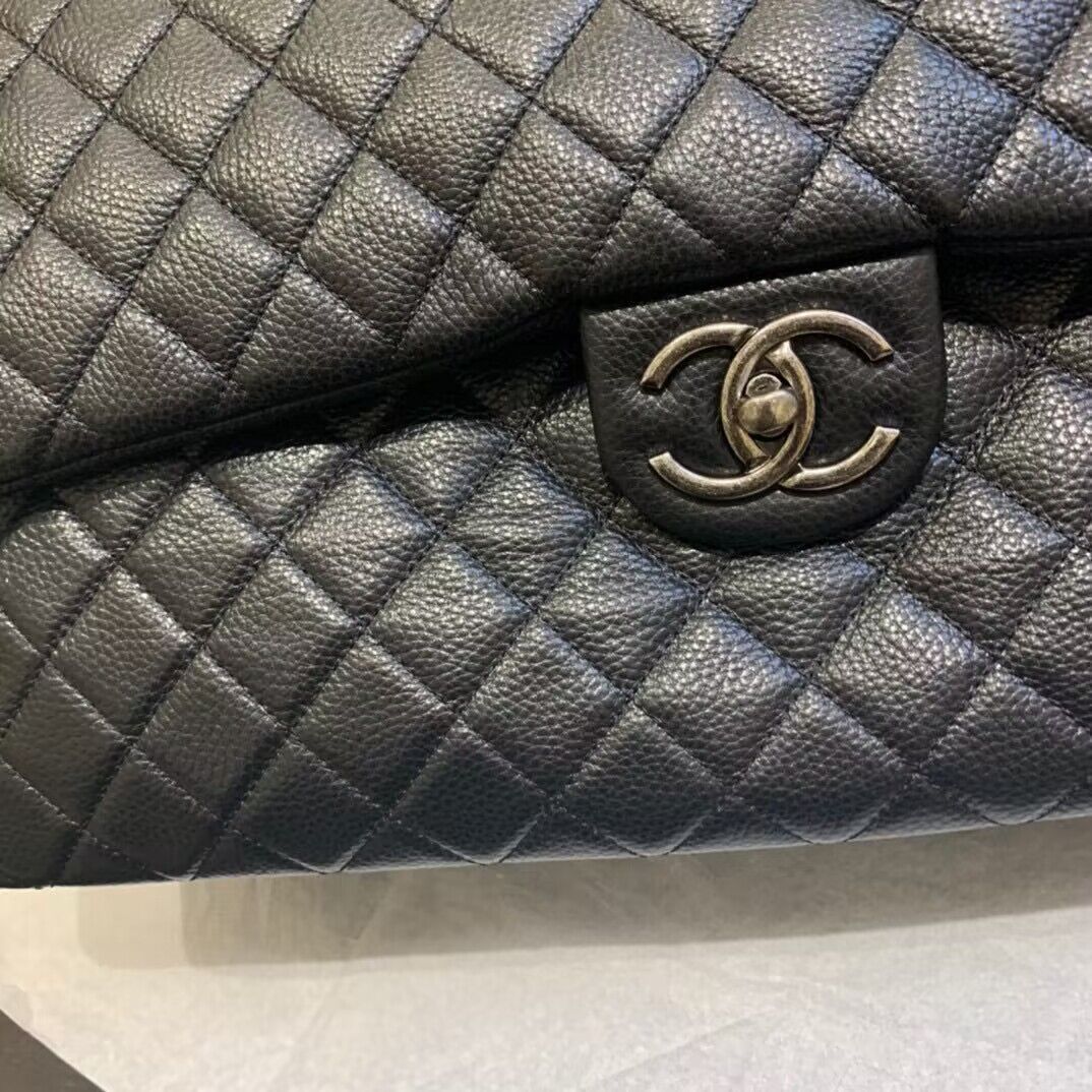 Chanel Large CF Flap Bag Original Leather A91169 Black & Silver Tone