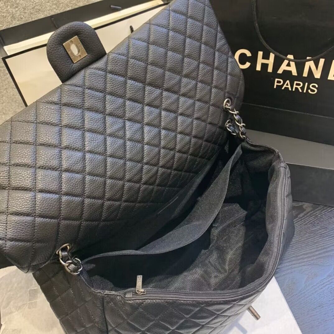 Chanel Large CF Flap Bag Original Leather A91169 Black & Silver Tone