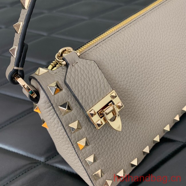 VALENTINO Rockstud small grain calfskin messenger bag YS097 gray