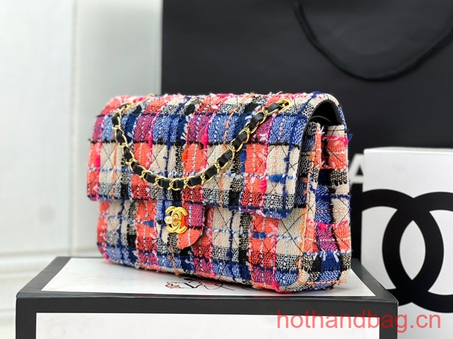 Chanel CLASSIC HANDBAG Wool Tweed A1112 Rainbow