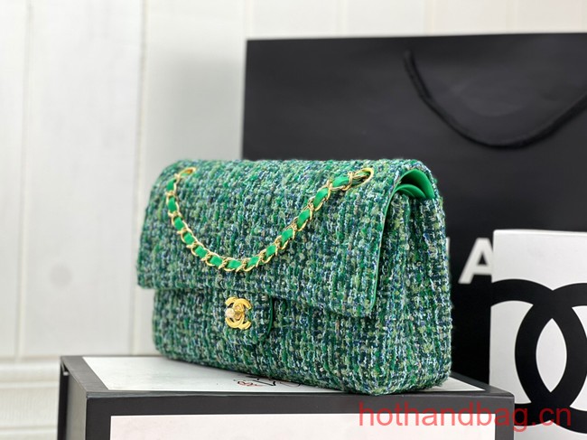 Chanel CLASSIC HANDBAG Wool Tweed A1112 green