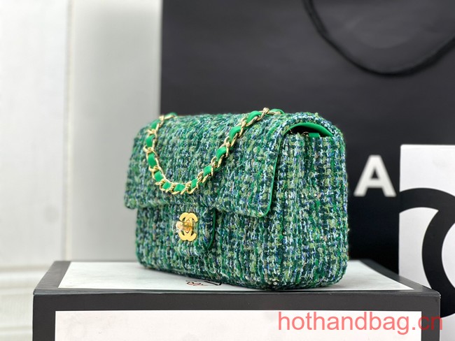 Chanel CLASSIC HANDBAG Wool Tweed A1116 green