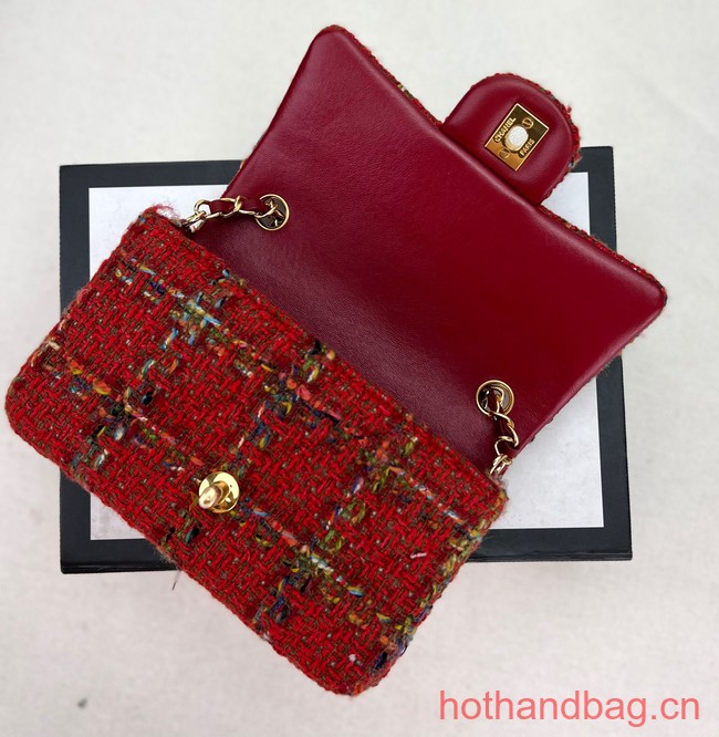 Chanel CLASSIC HANDBAG Wool Tweed A1116 red