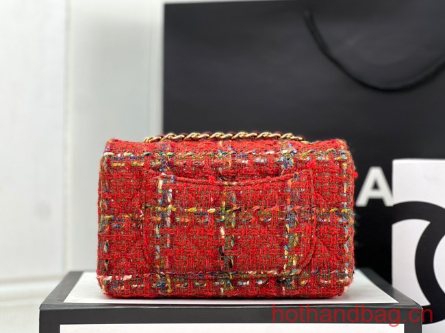 Chanel CLASSIC HANDBAG Wool Tweed A1116 red