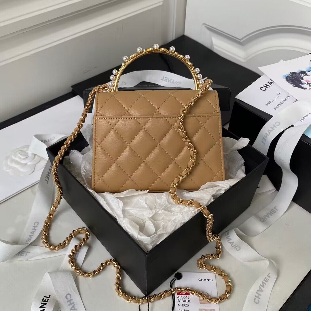 CHANEL 22B Kelly Pearl Top Handle Bag AP3513 Apricot