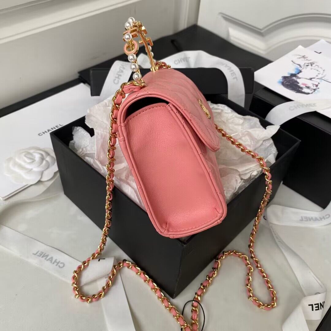 CHANEL 22B Kelly Pearl Top Handle Bag AP3513 Pink