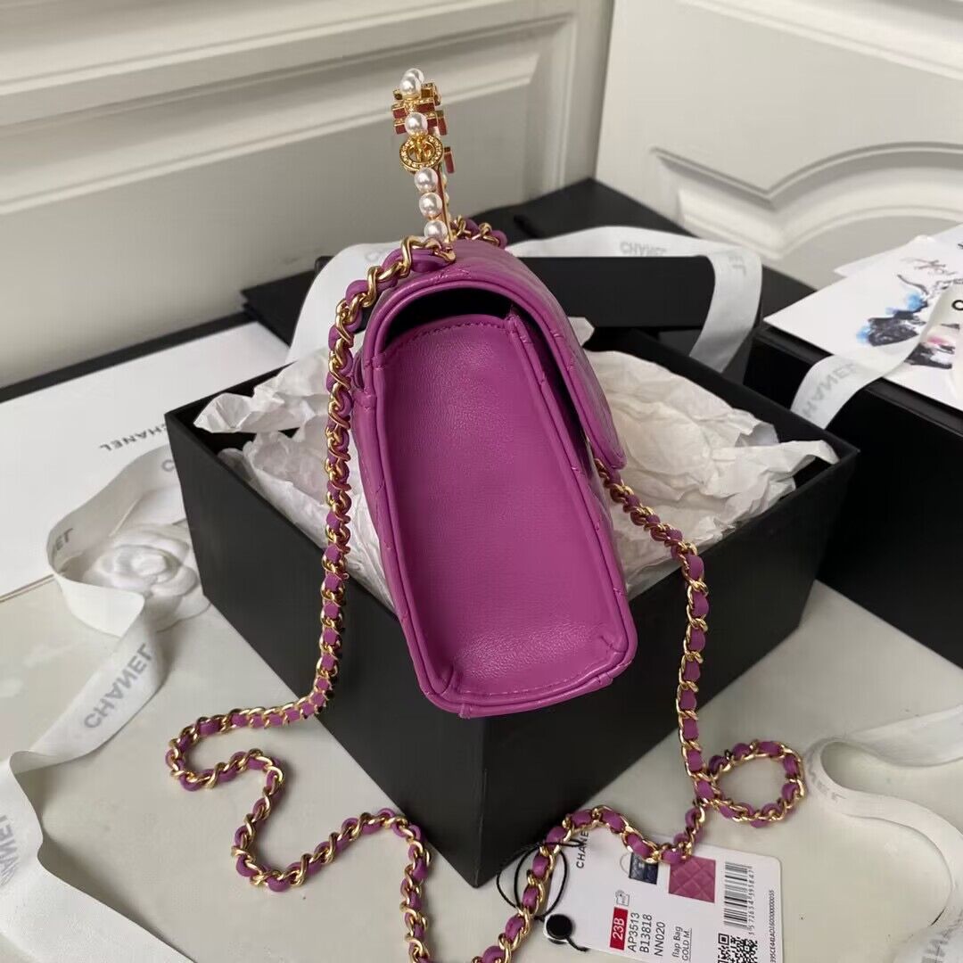 CHANEL 22B Kelly Pearl Top Handle Bag AP3513 Purple