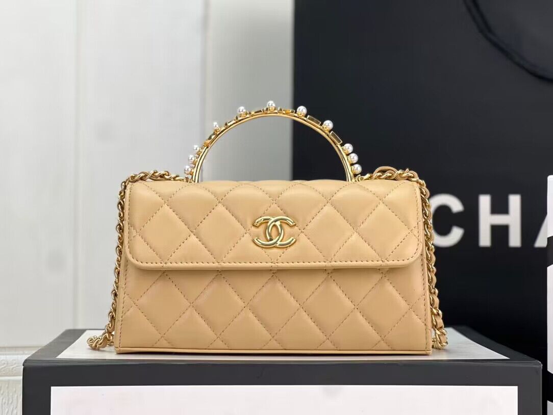 CHANEL 22B Kelly Pearl Top Handle Bag AP3562 Apricot