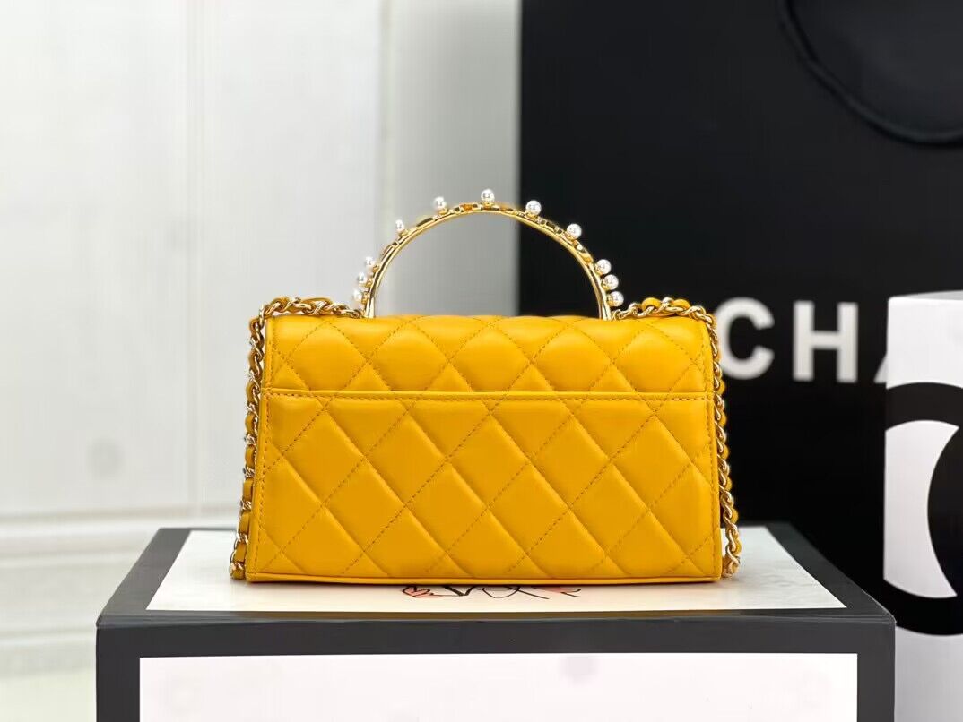 CHANEL 22B Kelly Pearl Top Handle Bag AP3562 Yellow