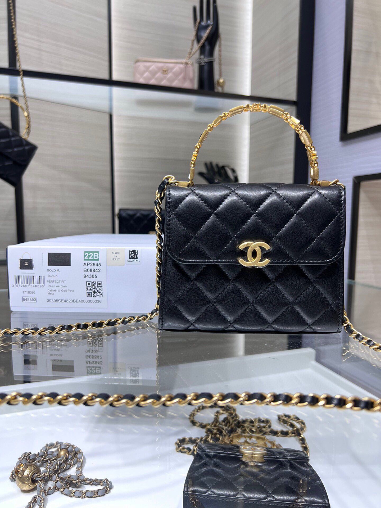 CHANEL 22B Kelly Top Handle Bag AP2945Y Black