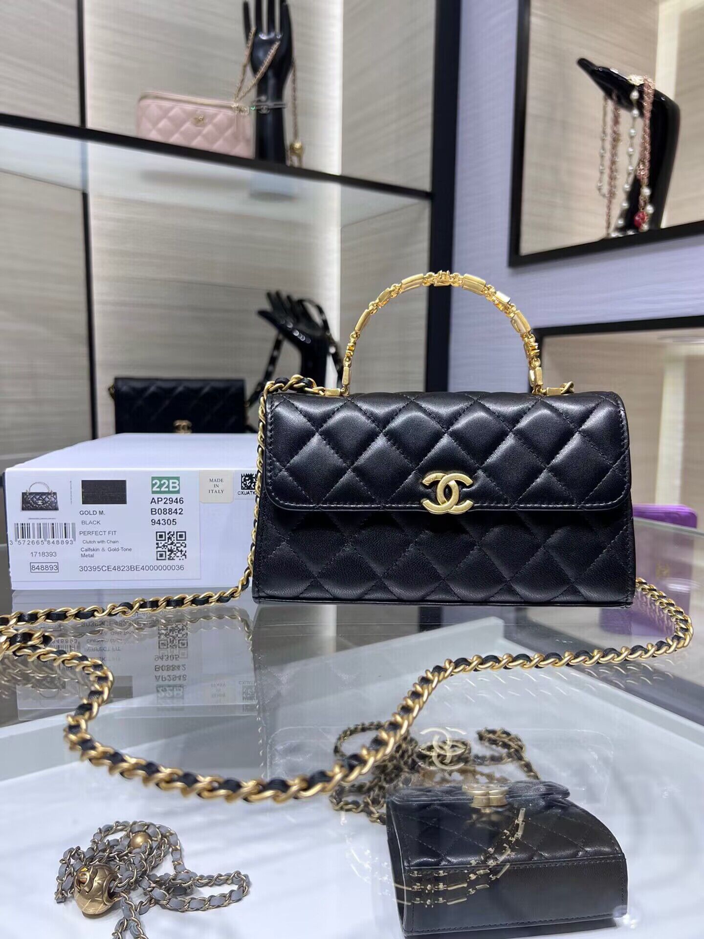 CHANEL 22B Kelly Top Handle Bag AP2946Y Black