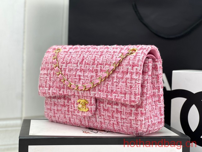 Chanel CLASSIC HANDBAG Wool Tweed A1112 pink