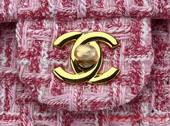 Chanel CLASSIC HANDBAG Wool Tweed A1112 pink