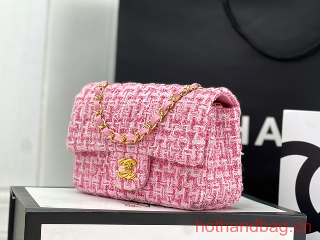 Chanel CLASSIC HANDBAG Wool Tweed A1116 pink