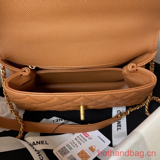 Chanel mini flap bag with top handle AS2215 brown