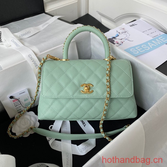 Chanel mini flap bag with top handle AS2215 light green