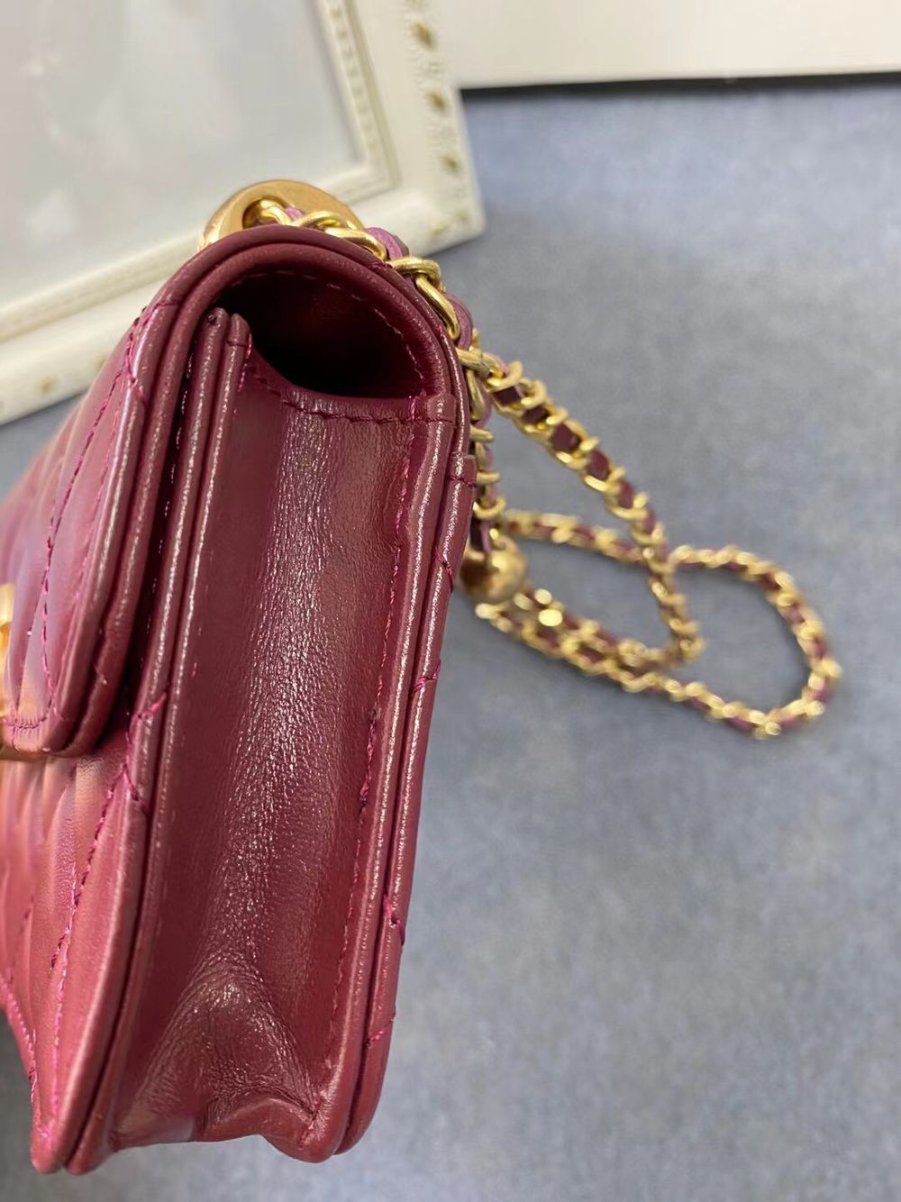 CHANEL mini wallet on chain AP2290 Wine