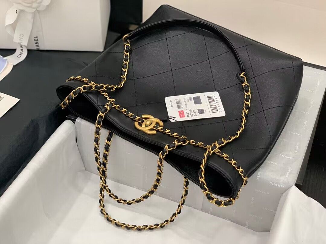 Chanel Original Leather Vintage Tote Shopping Bag AS2374 Black