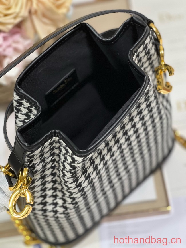 MEDIUM CEST DIOR BAG Black and White Houndstooth Embroidery Natural Cannage M2271UB