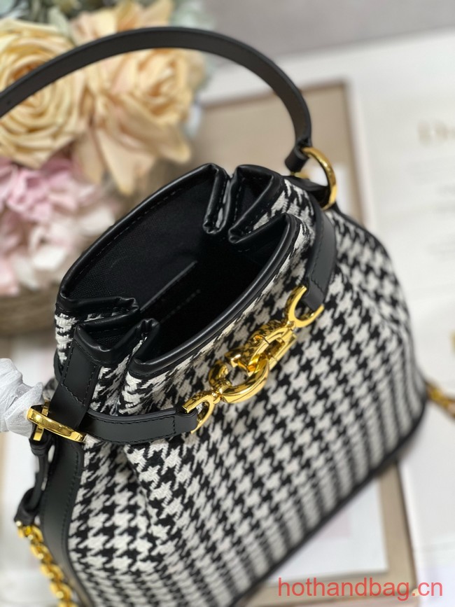 MEDIUM CEST DIOR BAG Black and White Houndstooth Embroidery Natural Cannage M2271UB