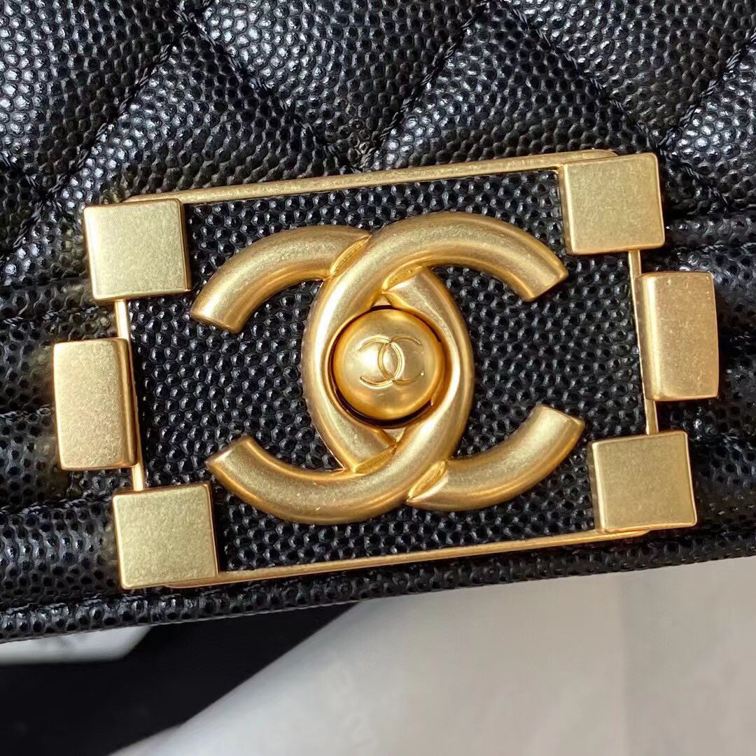  Chanel Le Boy 23 Flap Bag Original Caviar Leather A94805 Black & Gold-Tone