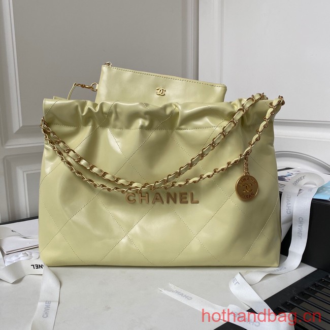 CHANEL 22 HANDBAG Calfskin & Gold-Tone Metal AS3261 light yellow