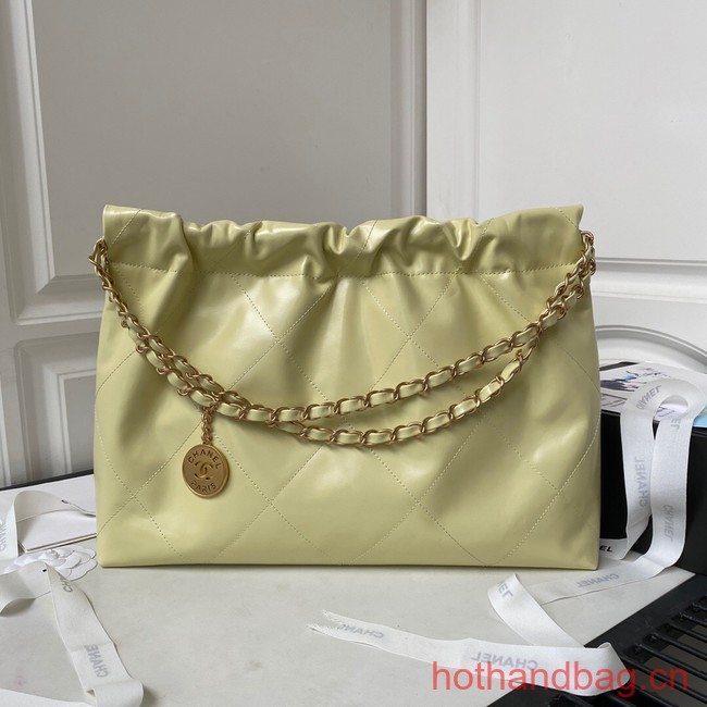 CHANEL 22 HANDBAG Calfskin & Gold-Tone Metal AS3261 light yellow