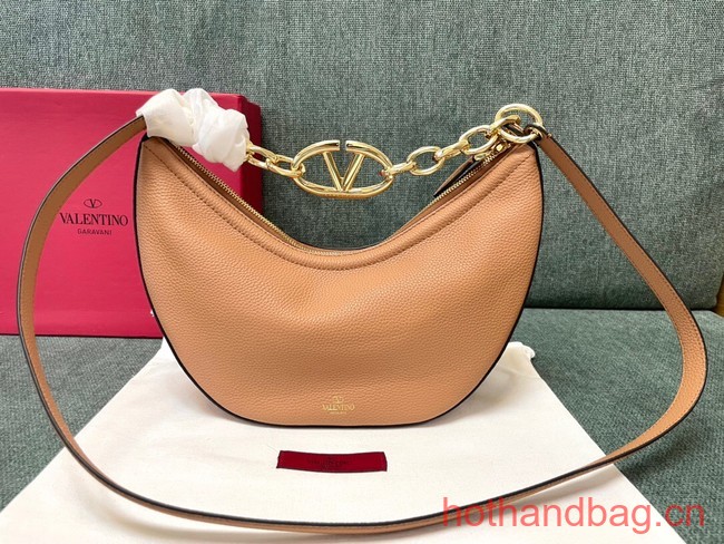 VALENTINO Vlogo Moon small leather HOBO bag chain N08J Cappuccino