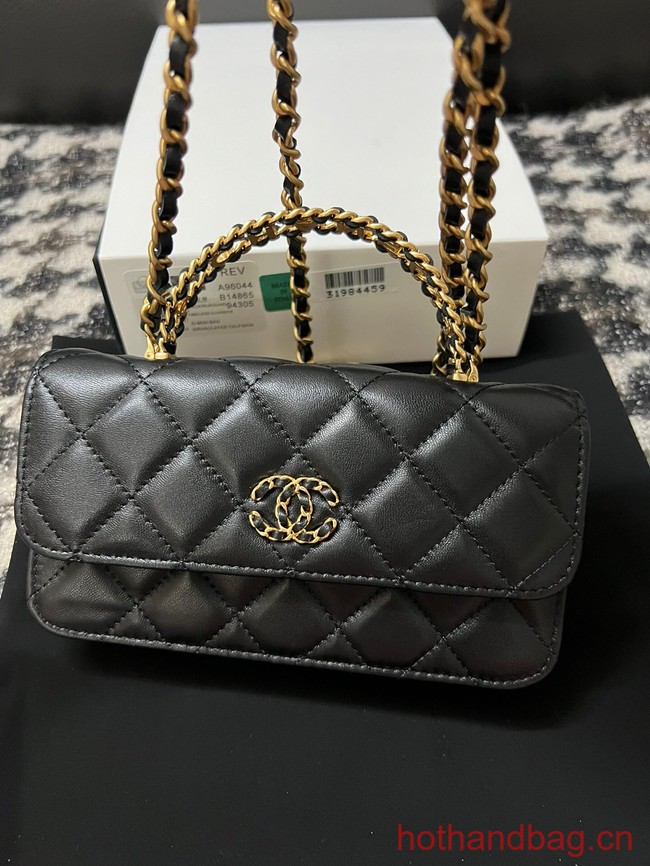 CHANEL FLAP PHONE HOLDER WITH CHAIN AP3575 black