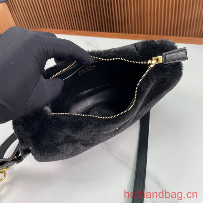 Prada Arque shearling and leather shoulder bag 1BC194 black