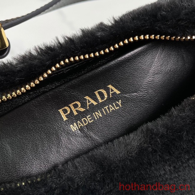 Prada Arque shearling and leather shoulder bag 1BC194 black