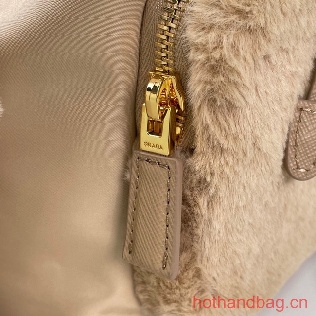 Prada Re-Nylon and shearling backpack 1BZ074 Desert Beige