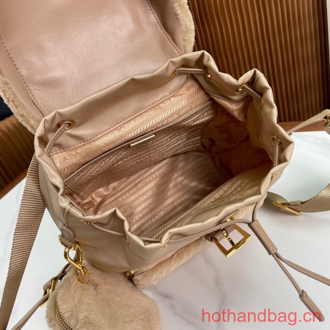 Prada Re-Nylon and shearling backpack 1BZ074 Desert Beige