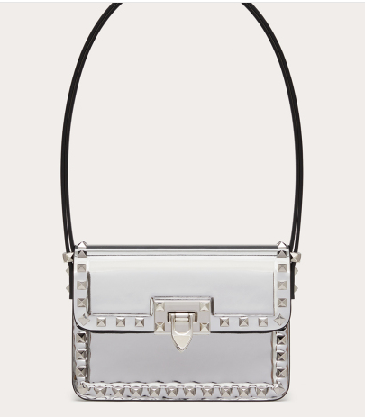 VALENTINO GARAVANI ROCKSTUD23 Small calfskin bag ZS098 silver