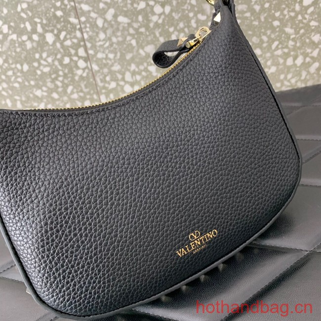 VALENTINO Rockstud calfskin small HOBO bag AG098 black