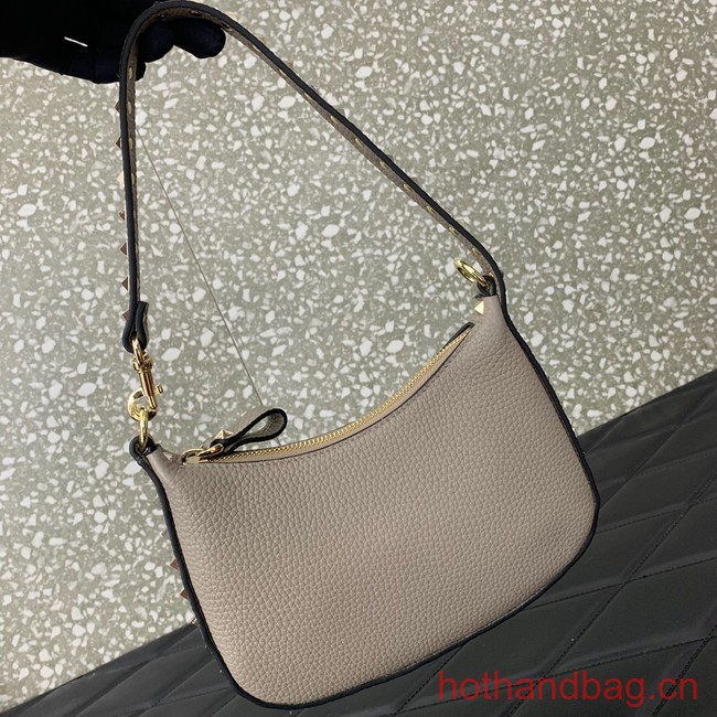 VALENTINO Rockstud calfskin small HOBO bag AG098 gray