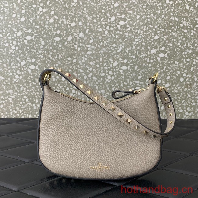 VALENTINO Rockstud calfskin small HOBO bag AG098 gray