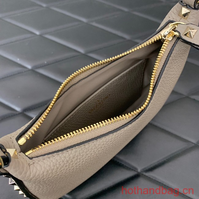 VALENTINO Rockstud calfskin small HOBO bag AG098 gray