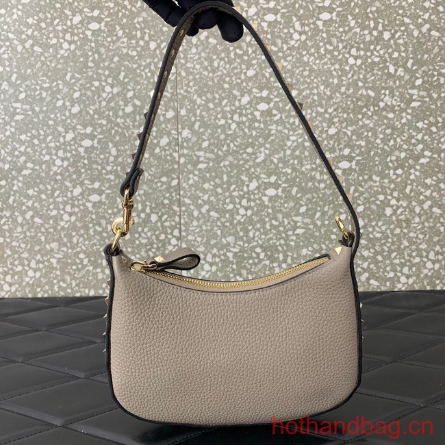 VALENTINO Rockstud calfskin small HOBO bag AG098 gray