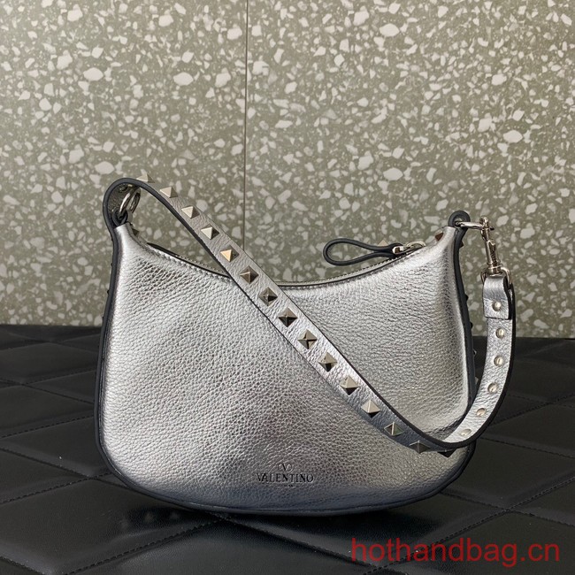 VALENTINO Rockstud calfskin small HOBO bag AG098 silver