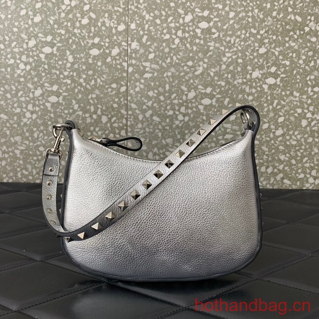 VALENTINO Rockstud calfskin small HOBO bag AG098 silver